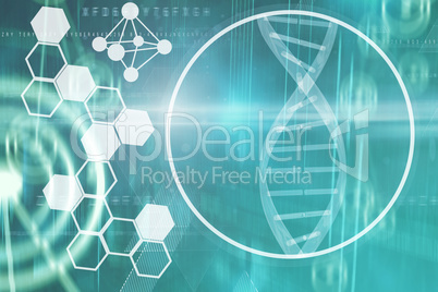 Composite image of image of dna helix and molecules interface