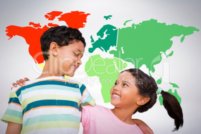 Composite image of happy friends against white background