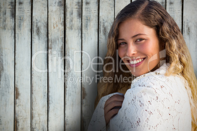 Composite image of portrait of beautiful brunette woemn