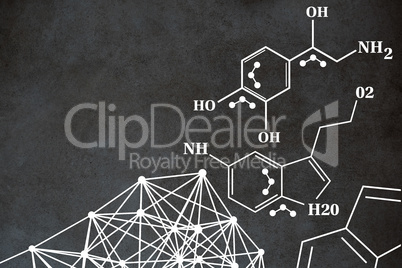 Composite image of chemical structure against white background