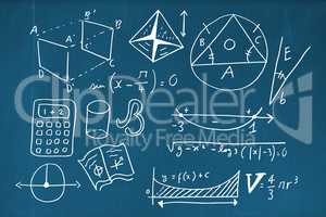Composite image of geometric shapes with calculator