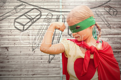 Composite image of girl in red cape showing muscles