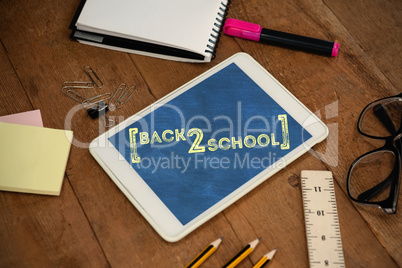 Composite image of back to school text over white background