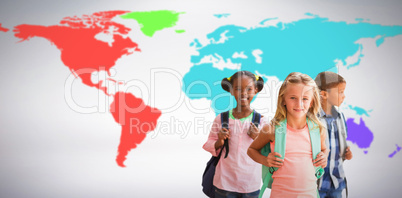 Composite image of portrait of girl standing with friends