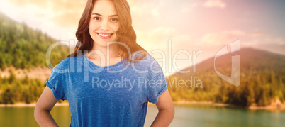 Composite image of portrait of beautiful model with long brown hair
