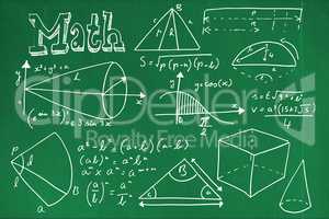 Composite image of geometric shapes with math text