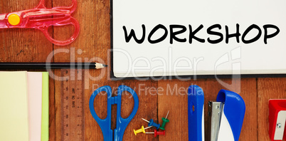 Composite image of workshop text on white background