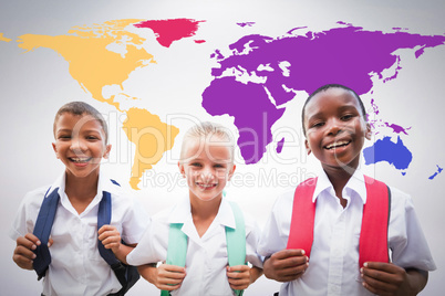 Composite image of portrait of happy students in uniforms