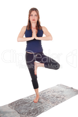 Exercising woman standing on one leg