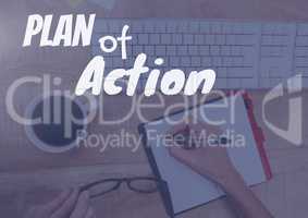 Plan of Action with laptop writing and coffee background