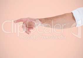 Hand pointing with pink background