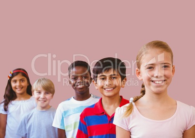 kids friends with blank pink background