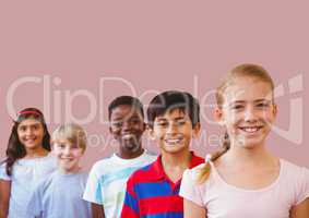 kids friends with blank pink background