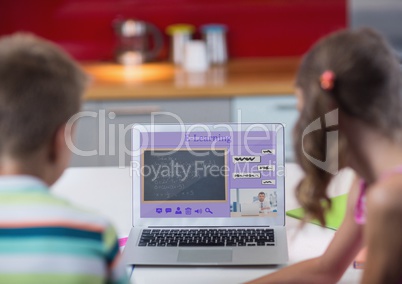 Kids looking at a computer with e-learning information in the screen