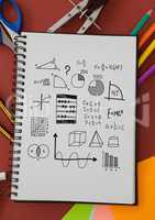 Math charts drawings on notepad with stationery