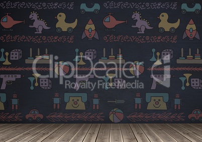 blackboard background with toys graphics