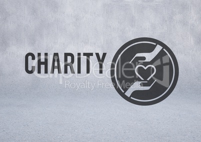 charity hands with heart over grey background