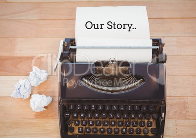 Our Story text on typewriter on desk