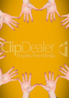 Hands in circle on yellow background