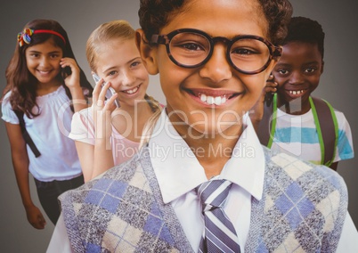 Kids smiling on phones