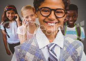 Kids smiling on phones