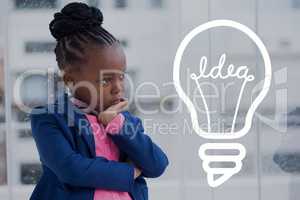 Bulb icon against office kid girl thinking background