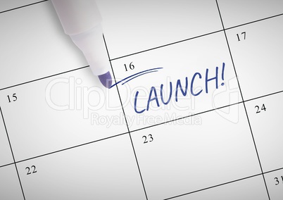 Launch Text written on calendar with marker