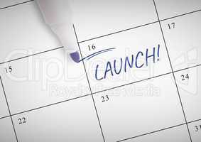 Launch Text written on calendar with marker