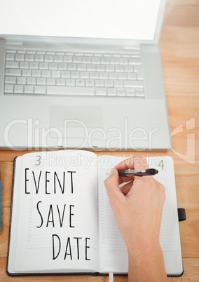 Event Save Date  text written on page with laptop