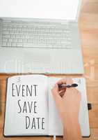 Event Save Date  text written on page with laptop