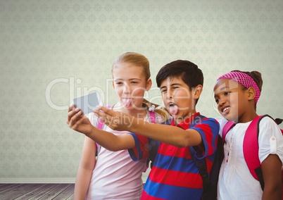 Kids taking selfie in blank room