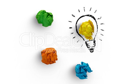 Light bulb with crumpled colorful paper balls