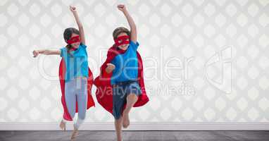 Superhero kids in room