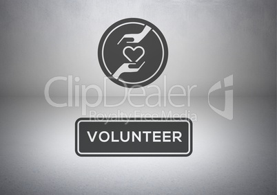 Volunteer text and icon with grey background