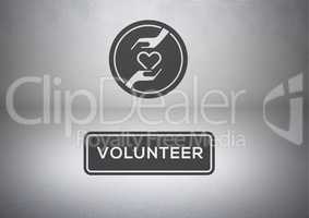 Volunteer text and icon with grey background