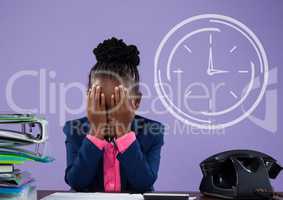 Office kid girl thinking against purple background with clock icon