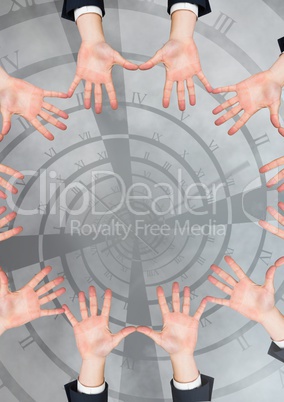 Hands in circle around time tunnel twisting