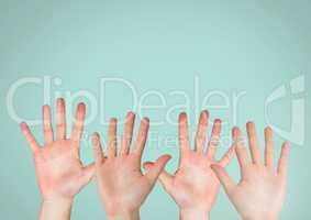 Four Hands with blue background