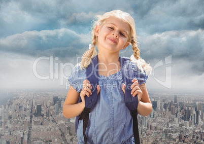 Blonde Girl in front of city