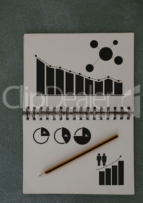 Business Charts and statistics drawn on notepad