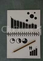 Business Charts and statistics drawn on notepad