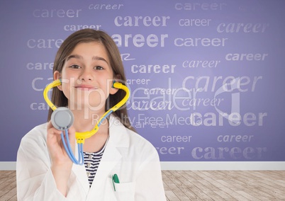 Doctor girl with career text blank room with purple background