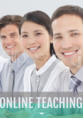 Education and online teaching text and people smiling