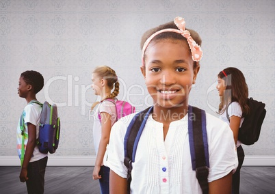 Group of kids with bags in room