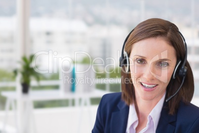 Customer care representative woman against office background