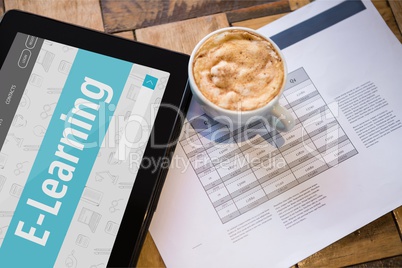Tablet with e-learning information in the screen