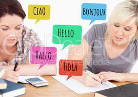 Hello in different languages chat bubbles learning with students