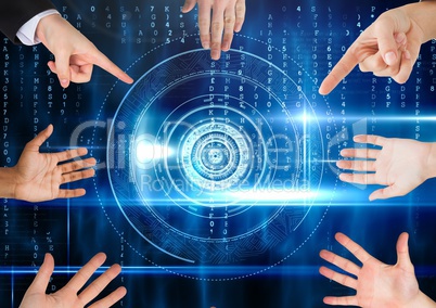 Hands in circle around technology interface