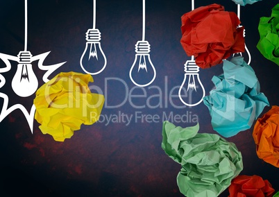 light bulbs with colorful crumpled paper balls