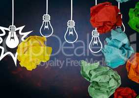 light bulbs with colorful crumpled paper balls